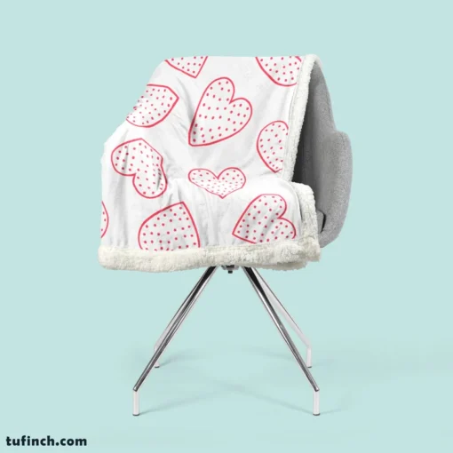 Pink Love Hearts Polka Dots Sherpa Fleece Blanket 2