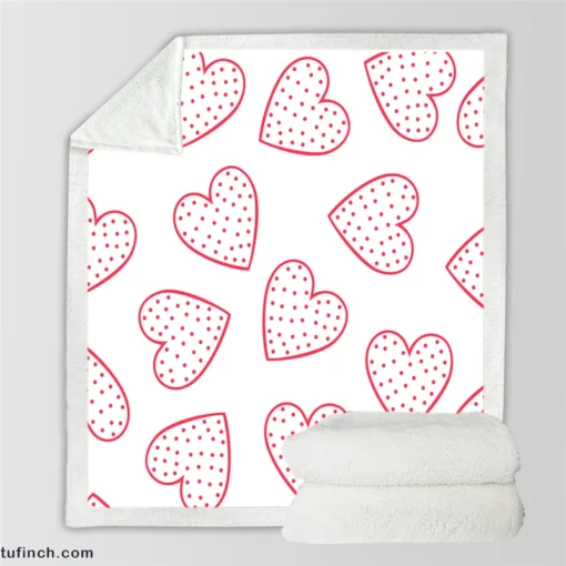 Pink Love Hearts Polka Dots Sherpa Fleece Blanket