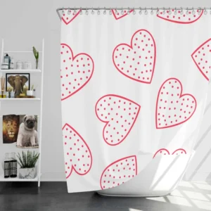 Pink Love Hearts Polka Dots Shower Curtain