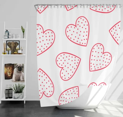 Pink Love Hearts Polka Dots Shower Curtain