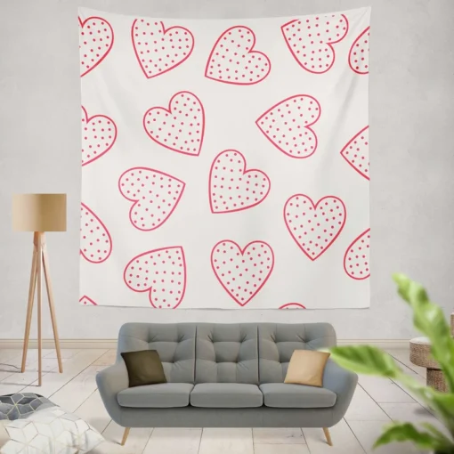 Pink Love Hearts Polka Dots Wall Tapestry