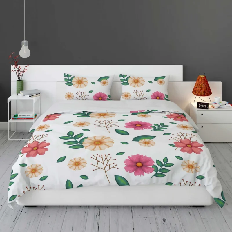 Pink Orange Cosmos Flowers Bedding Set 1