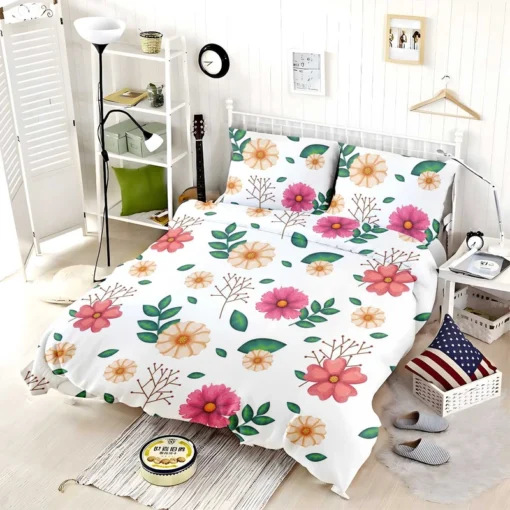 Pink Orange Cosmos Flowers Bedding Set