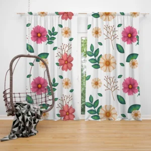 Pink Orange Cosmos Flowers Curtain