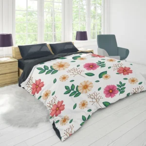 Pink Orange Cosmos Flowers Duvet Cover 1