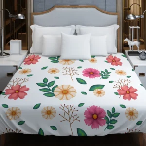 Pink Orange Cosmos Flowers Duvet Cover