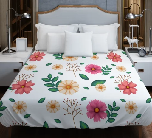 Pink Orange Cosmos Flowers Duvet Cover