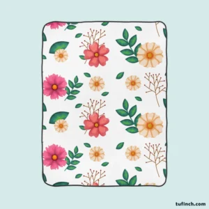 Pink Orange Cosmos Flowers Fleece Blanket 1