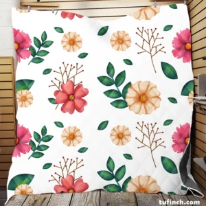 Pink Orange Cosmos Flowers Quilt Blanket