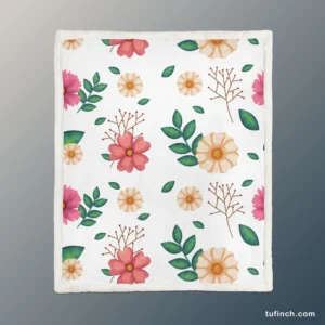 Pink Orange Cosmos Flowers Sherpa Fleece Blanket 1