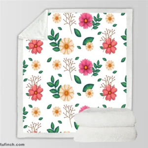 Pink Orange Cosmos Flowers Sherpa Fleece Blanket