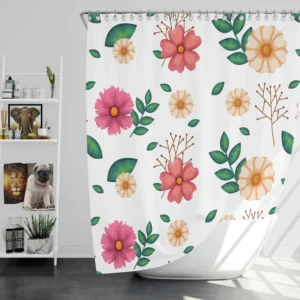 Pink Orange Cosmos Flowers Shower Curtain