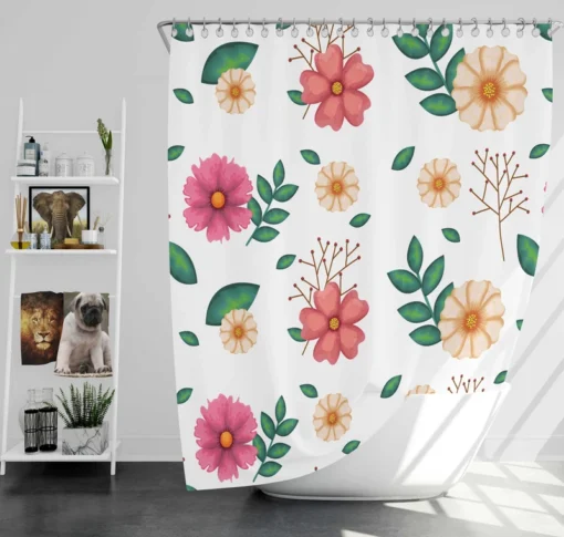 Pink Orange Cosmos Flowers Shower Curtain