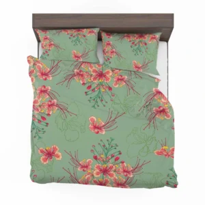 Pink Peacock Watercolor Floral Bedding Set 2