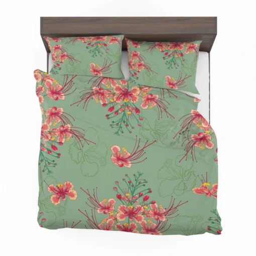 Pink Peacock Watercolor Floral Bedding Set 2