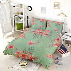 Pink Peacock Watercolor Floral Bedding Set