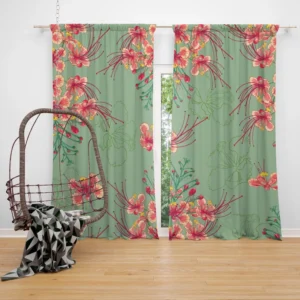 Pink Peacock Watercolor Floral Curtain