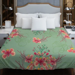 Pink Peacock Watercolor Floral Duvet Cover