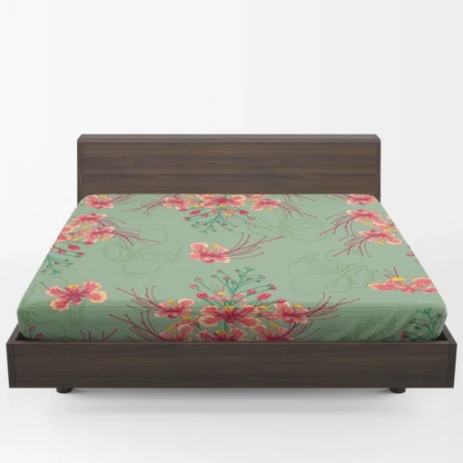 Pink Peacock Watercolor Floral Fitted Sheet 1