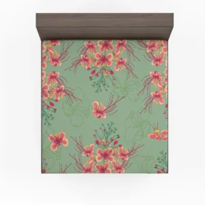 Pink Peacock Watercolor Floral Fitted Sheet