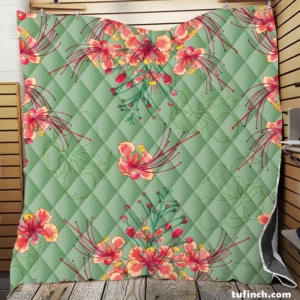 Pink Peacock Watercolor Floral Quilt Blanket