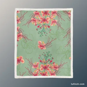 Pink Peacock Watercolor Floral Sherpa Fleece Blanket 1