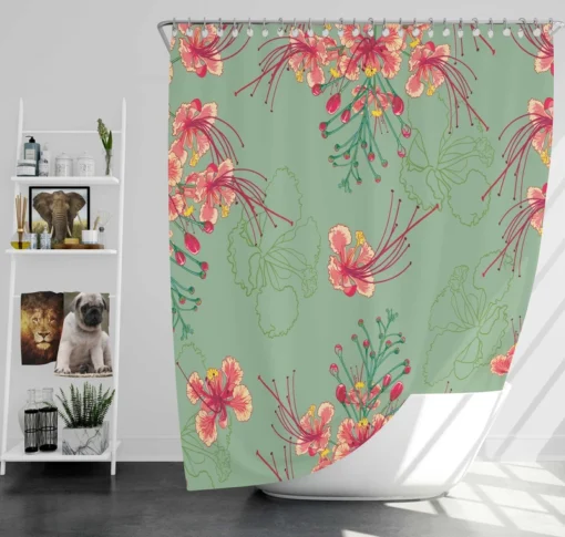 Pink Peacock Watercolor Floral Shower Curtain