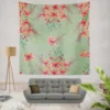 Pink Peacock Watercolor Floral Wall Tapestry