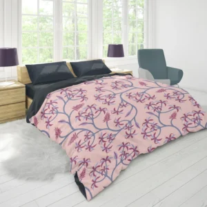 Pink Plant Branch Nature Duvet Cover 1