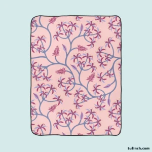 Pink Plant Branch Nature Fleece Blanket 1