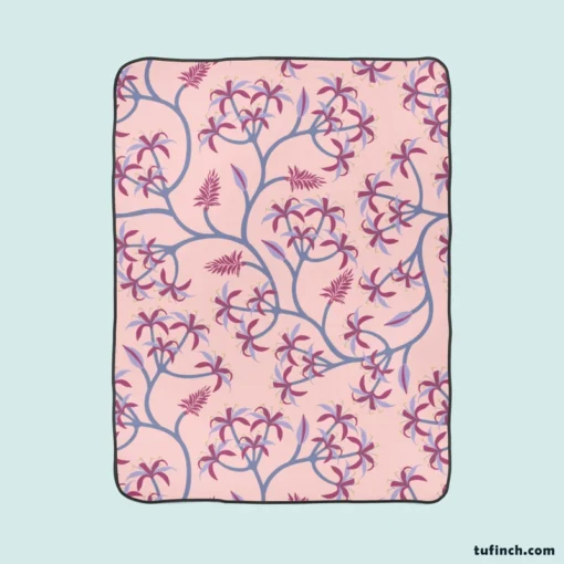 Pink Plant Branch Nature Fleece Blanket 1