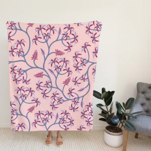 Pink Plant Branch Nature Fleece Blanket