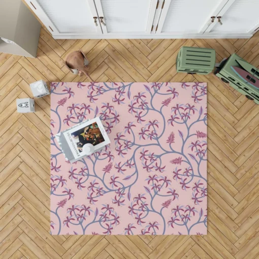 Pink Plant Branch Nature Rug