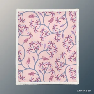 Pink Plant Branch Nature Sherpa Fleece Blanket 1