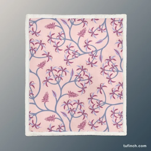 Pink Plant Branch Nature Sherpa Fleece Blanket 1