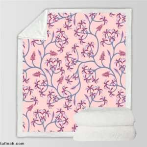 Pink Plant Branch Nature Sherpa Fleece Blanket