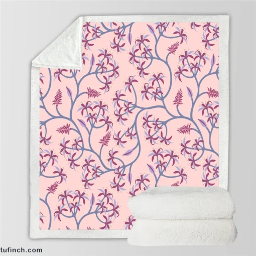 Pink Plant Branch Nature Sherpa Fleece Blanket