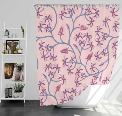 Pink Plant Branch Nature Shower Curtain