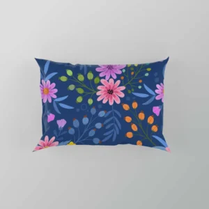 Pink Purple Hand Drawn Flowers On Blue Pillow Case