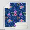 Pink Purple Hand Drawn Flowers On Blue Sherpa Fleece Blanket