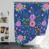 Pink Purple Hand Drawn Flowers On Blue Shower Curtain