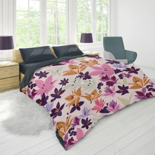 Pink Purple Lily Flowers Duvet Cover 1