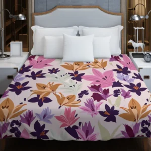 Pink Purple Lily Flowers Duvet Cover