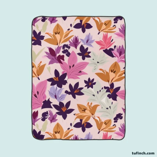 Pink Purple Lily Flowers Fleece Blanket 1