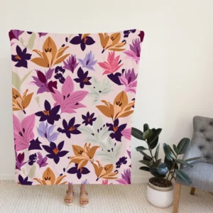 Pink Purple Lily Flowers Fleece Blanket