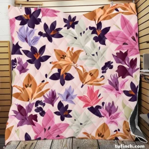 Pink Purple Lily Flowers Quilt Blanket