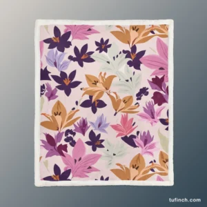 Pink Purple Lily Flowers Sherpa Fleece Blanket 1