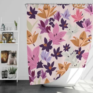 Pink Purple Lily Flowers Shower Curtain