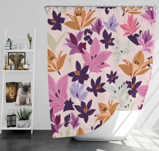 Pink Purple Lily Flowers Shower Curtain