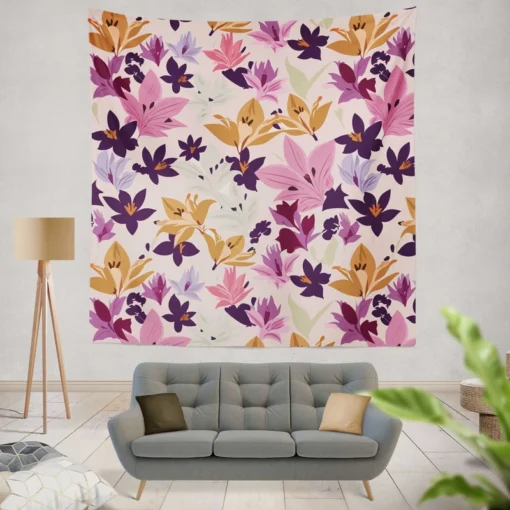 Pink Purple Lily Flowers Wall Tapestry